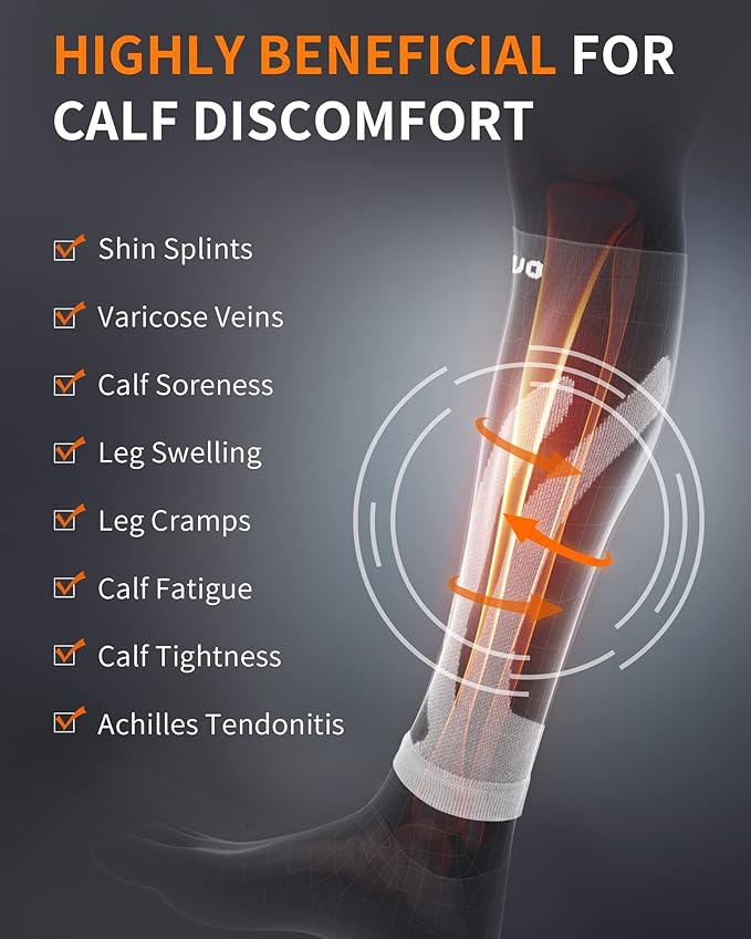 CAMBIVO 3-Pair Calf Compression Sleeves for Men & Women – Footless Socks for Shin Splints & Leg Pain Relief, 1 Pair Available