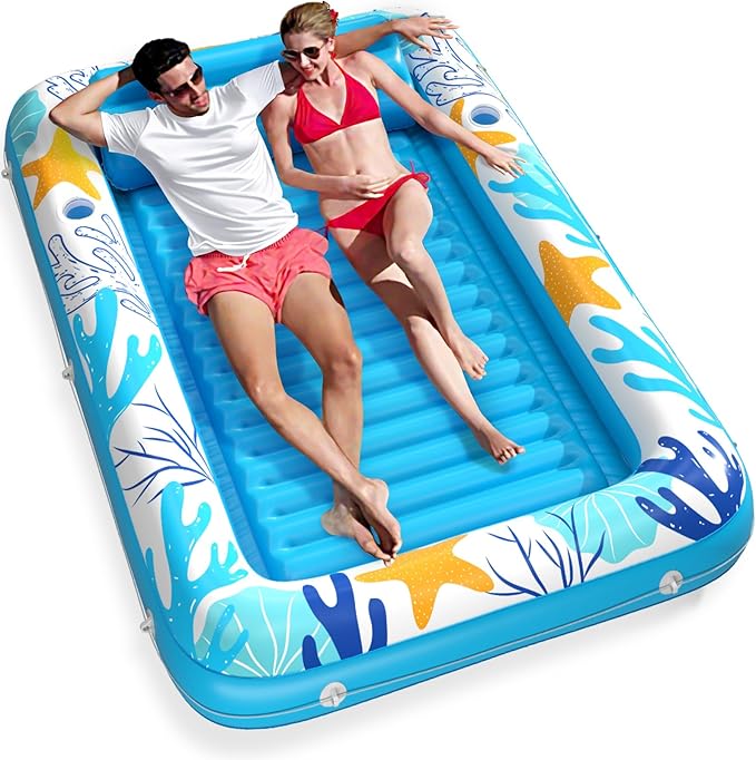 Inflatable Tanning Pool Lounger Float - Jasonwell 4 in 1 Sun Tan Tub Sunbathing Pool Lounge Raft Floatie Toys Water Filled Tanning Bed Mat Pad for Adult Blow Up Kiddie Pool Kids Ball Pit