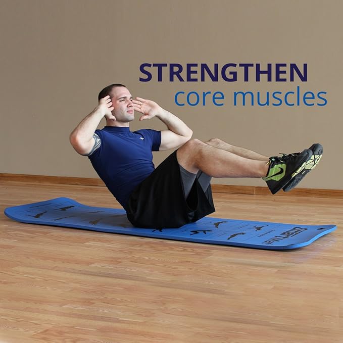 Prism Fitness 16mm Thick Smart Self-Guided Stretching and Exercise Mat for Yoga, Pilates, and Stretching, Blue