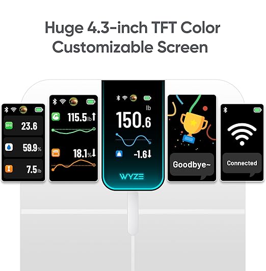 Wyze Scale Ultra, Smart Scale with 4.3" Color Display, Digital Bathroom Scale for Body Weight BMI Muscle Mass Composition, Wi-Fi & Bluetooth Body Fat Scale with Heart Rate- White