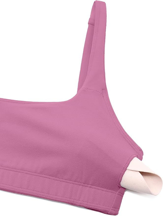 CRZ YOGA Butterluxe Square Neck Spaghetti Strap Sports Bras for Women - Low Coverage Yoga Wireless Padded Cami Crop Top