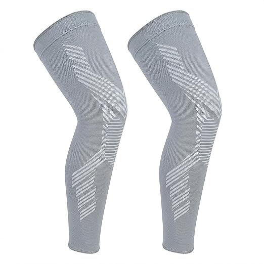 NuCamper Full Leg Compression Sleeves for Men and Women,2 Pack Legs Sleeves Long Knee Brace Support for Running, Basketball, Cycling, Workout, Sports - Gray,L