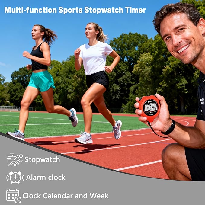 Sports Stopwatch Timer Single Lap Split Digital Stop Watch for Sports Kids Coaches Swimming Running, Red