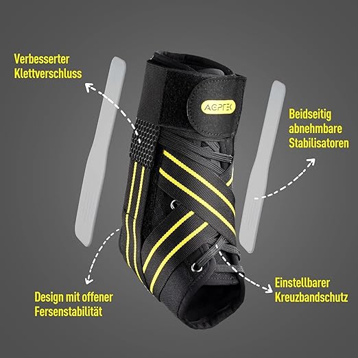 AGPTEK Ankle Brace for Women Men, Adjustable Lace-Up Ankle Support with Removable Splints for Sprained Ankle, Injury Recovery, Ankle Stabilizer Wrap for Basketball Volleyball Sports,Yellow, L