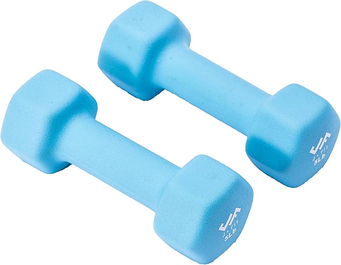 JFIT Dumbbell Pairs or Sets – Neoprene & Vinyl Coated Hand Weights for Home Gym, Strength Training, Aerobics, Cardio Exercise and Fitness