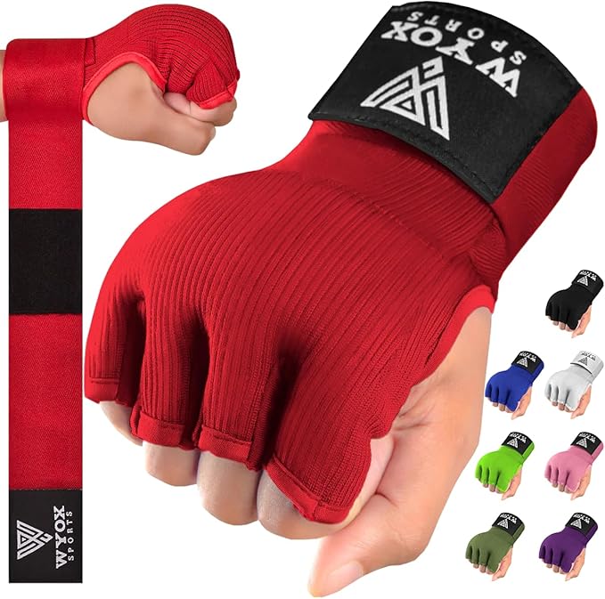WYOX Gel Boxing Hand Wraps Inner Gloves for Men & Women – 80cm Quick Wrist Strap, Padded Knuckle Support, Fingerless MMA Muay Thai Kickboxing Wraps for Training, Punching & Martial Arts