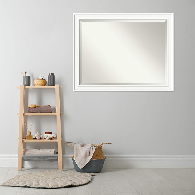 Amanti Art White Bathroom Mirror for Over Sink, 35x45 Craftsman White Rectangle Vanity Mirror, X-Large Casual Wood Frame, Hangs Horizonally and Vertically, Bathroom Wall Decor, Beveled Edge from WI