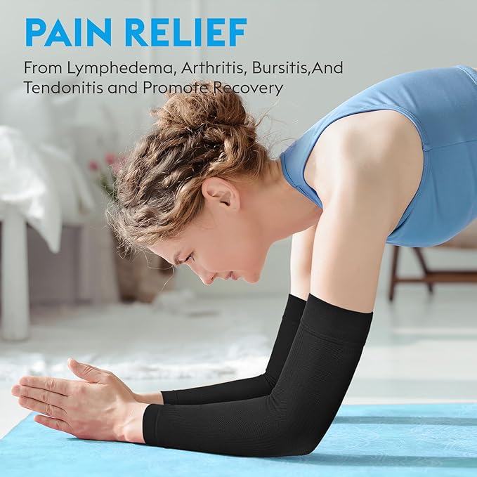 KEKING® Compression Arm Sleeves, Firm 20-30mmHg Graduated Compression Full Arm Support for Recovery, Pain Relief, Tendonitis, Golfers & Tennis Elbow Brace, Workouts Sports - Latex Free Black L