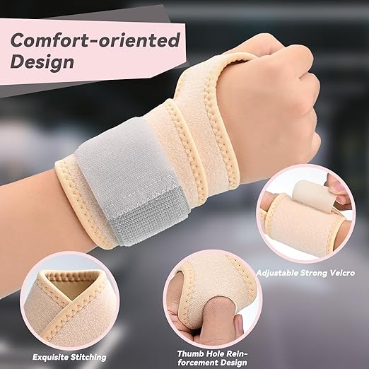 Wrist Brace for Carpal Tunnel 2 Pack Right Left Hand, Wrist Support Wraps for Women Men, Adjustable Wrist Brace for Day Night Support, Tendonitis, Arthritis, Weightlifting, Sports, Grey&Nude