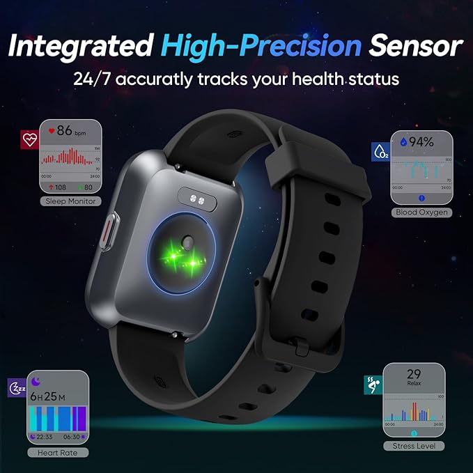 Smart Watches for Men Android & iPhone, 1.8" Alexa Built-in Smartwatches Fitness Tracker Watch with Bluetooth Calls, IP68 Waterproof, Heart Rate/Sleep/SpO2 Monitor, 110 Sport Modes - Black