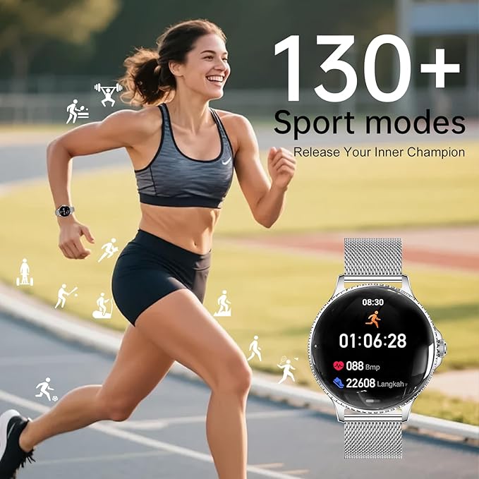 Smart Watch for Women, 1.32'' AMOLED Ultra-Clear Screen with Bluetooth Calls(Answer/Make) Activity Tracking/Heart Rate&Sleep Monitor, 120+ Sport Modes, IP68 Waterproof Fitness Watch for Android/iPhone