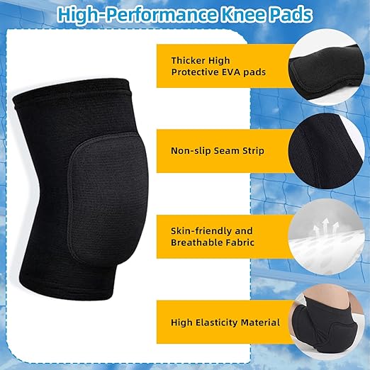 Volleyball Knee Pads and Arm Sleeves with Elbow Pads Set, High Protection Arm Pads Knee Pads for Youth Girls Boys Women Men Volleyball Basketball Football Skateboarding Wrestling Dance (Black/S)