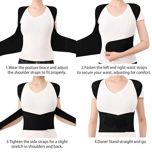 Posture Corrector for Women and Men Plus Size Full Back Support Brace Straightener Scoliosis Spine Upper Back Pain Relief Adjustable Shoulder Instant Posture Corrector with Hunchback (Black, XXX-Large)