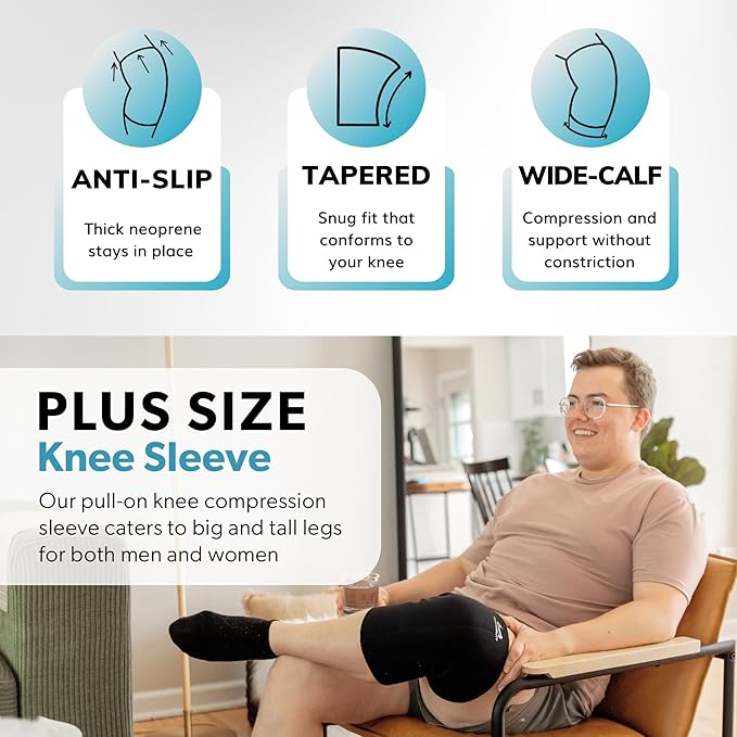 BraceAbility Plus Size Neoprene Compression Knee Sleeve - Extra-Large Arthritis Joint Pain Support Brace for Overweight to Obese Women or Men with Big Thighs and Large Legs (XL)