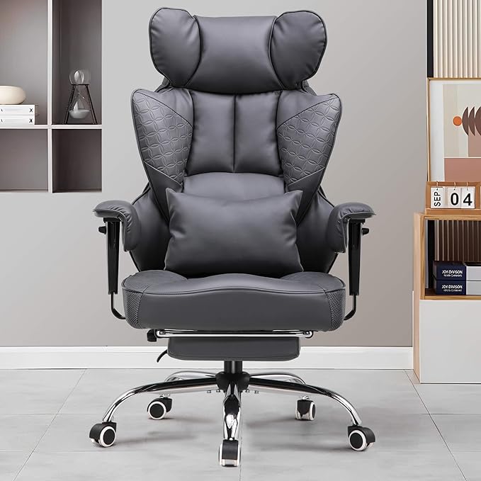 GTRACING Big and Tall Gaming Chair 400lbs Heavy Duty Office Chair with Foot Rest & Ergonomic Pocket Spring Lumbar Support, High Back 3D Saddle Shaped Cushion for Back Pain Relief, Grey