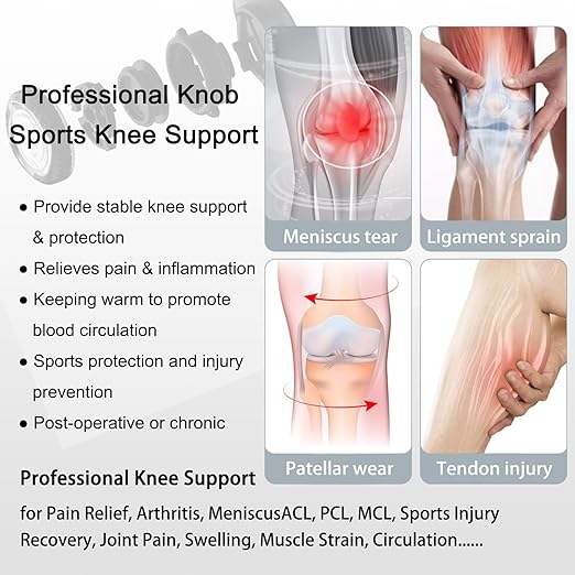 Kuangmi Knob Knee Brace for Pain Relief, Knee Support with Patella Gel Pad & Side Stabilizers, Compression Knee Sleeve for Workout, Arthritis, Joint Pain, Meniscus Tear (Black,Right,Large,Single)