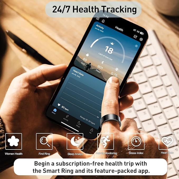 Smart Ring Health Tracker, Sleep&Exercise Monitor Heart Rate,Blood Oxygen,Fitness Trackers for Man&Women -Long Lasting Batteries,Waterproof Sleep Tracking Wearable (Rose Gold, 12)