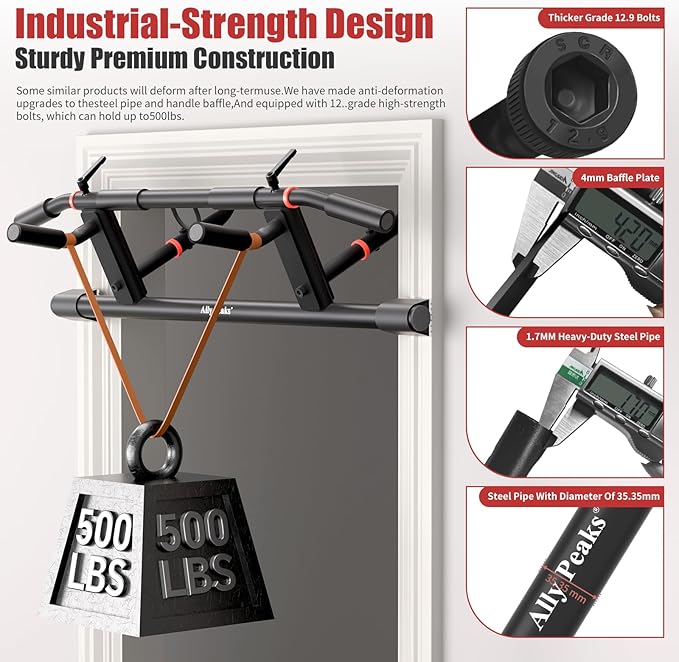 Ally Peaks Pull Up Bar for Doorway,Adjustable Handle Width Pullup Bar with 2Pcs Exercise Resistance Bands,New 2026 Upgraded At Home Workout Equipment Chin Up Bar,Multiple Original U.S. Patents