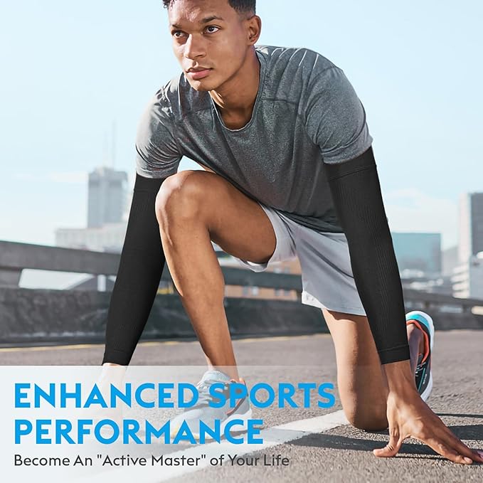 KEKING® Compression Arm Sleeves, Firm 20-30mmHg Graduated Compression Full Arm Support for Recovery, Pain Relief, Tendonitis, Golfers & Tennis Elbow Brace, Workouts Sports - Latex Free Black M
