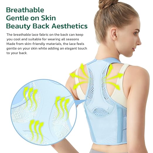 aoFIT Posture Corrector for Women, Lightweight and Breathable Back Brace for Pain Relief, Rounded Shoulders and Hunchback, Compact & Portable with Fashionable Design, Invisible Under Clothes Blue M