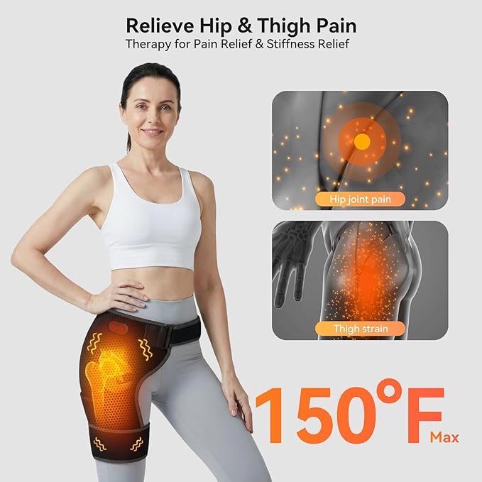 Cordless Heated Massage for Hip,Sciatica Pain Relief,5000mAh Power Bank,Hip Support Brace,Relief Waist Pain,Lower Back,Thigh,Buttock Electric Heating Pad,3-Level Heat Therapy, Holiday Gifts