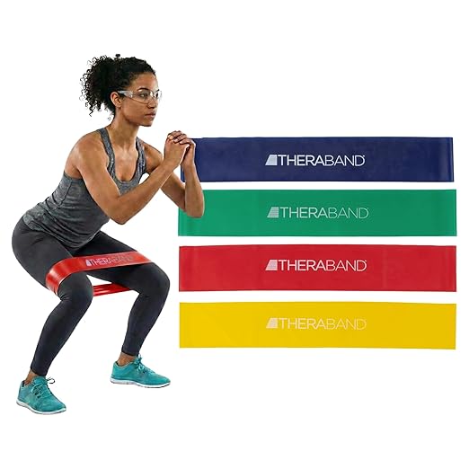 THERABAND Resistance Band Loop Set, 18" Workout Bands for Strength Training, Stretching & Physical Therapy, Set of 4 Color-Coded Exercise Bands with Varying Resistance Levels, Portable & Durable