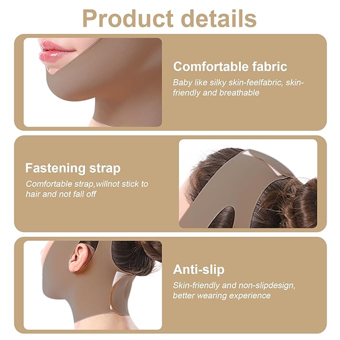 Face Strap, Face Lift Belt Face V Line Lifting Mask, Chin Up Half Face Covering Lift Brown ﻿