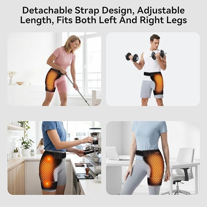 Cordless Heated Massage for Hip,Sciatica Pain Relief,5000mAh Power Bank,Hip Support Brace,Relief Waist Pain,Lower Back,Thigh,Buttock Electric Heating Pad,3-Level Heat Therapy, Holiday Gifts