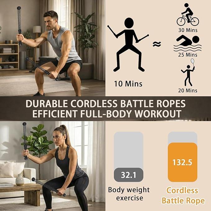 Cordless Battle Ropes,Weighted Ropeless Battle Ropes for Home Gym Exercise, Portable Full Body Workout Equipment, High-Intensity HIIT & Strength Training Gear for Men & Women (Black)