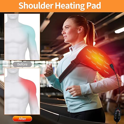 Shoulder Heating Pad, Heating Pad for Shoulder, with 3 Heat and Time Settings, Heated Wrap for Rotator Cuff Pain Frozen Pain Relief with AC Adapter