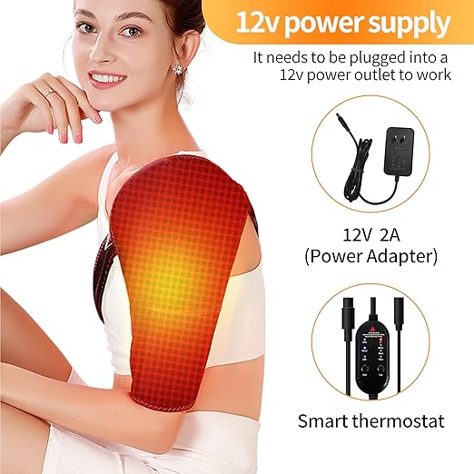 Shoulder Heating Pad, Heating Pad for Shoulder, with 3 Heat and Time Settings, Heated Wrap for Rotator Cuff Pain Frozen Pain Relief with AC Adapter