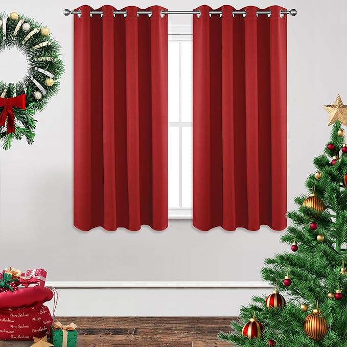 Joydeco Blackout Curtains 63 inch Length 2 Panels Set, Thermal Insulated Long Curtains & Drapes 2 Burg, Room Darkening Grommet Drapes for Bedroom Living Room Windows (W42 x L63 Inch, Red)