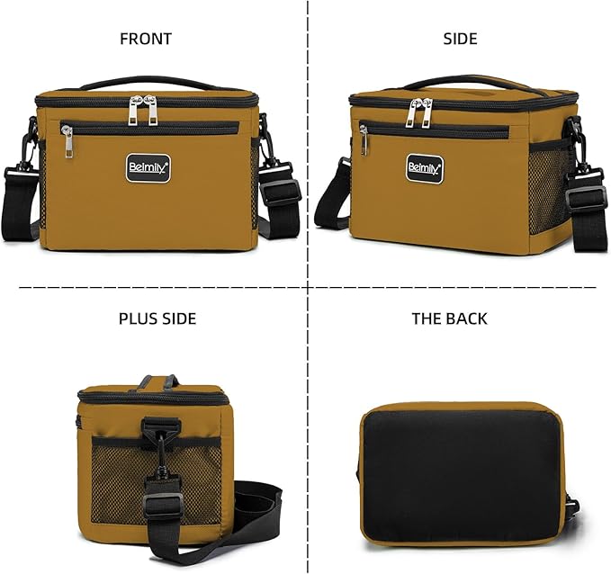 BEIMILY Lunch Box for Men/Women,Small Insulated Lunch Bag,Reusable LunchBox for work Picnic Hiking Beach,Leakproof Soft Cooler Tote Bag Organizer with Adjustable Shoulder Strap for Adults(Brown)
