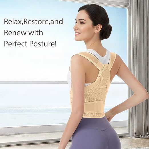 Posture Corrector for Women & Men – Adjustable Back Brace with Full Back Support, Shoulder Straightener for Spine Alignment, Scoliosis, Hunchback & Back Pain Relief (Beige,Large)