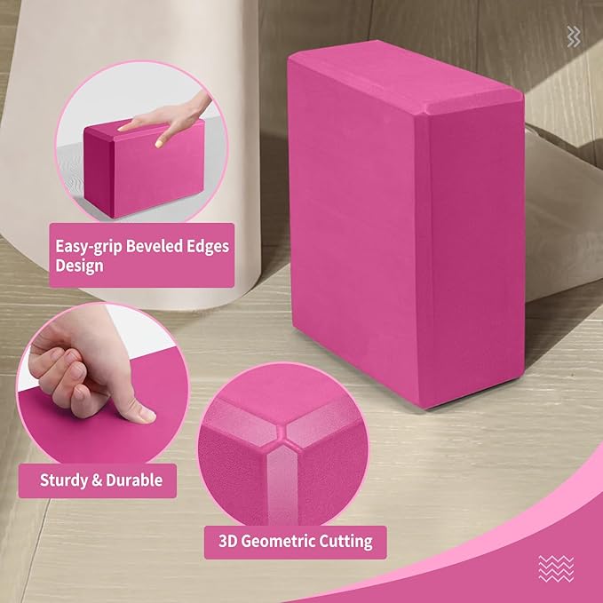 Yoga Blocks 2 Pack, 9"x6"x3" High-Density EVA Foam Yoga Block, Non-Slip Yoga Blocks for Yoga, Pilates Meditation, Stretching and Toning, Supportive, Latex-Free