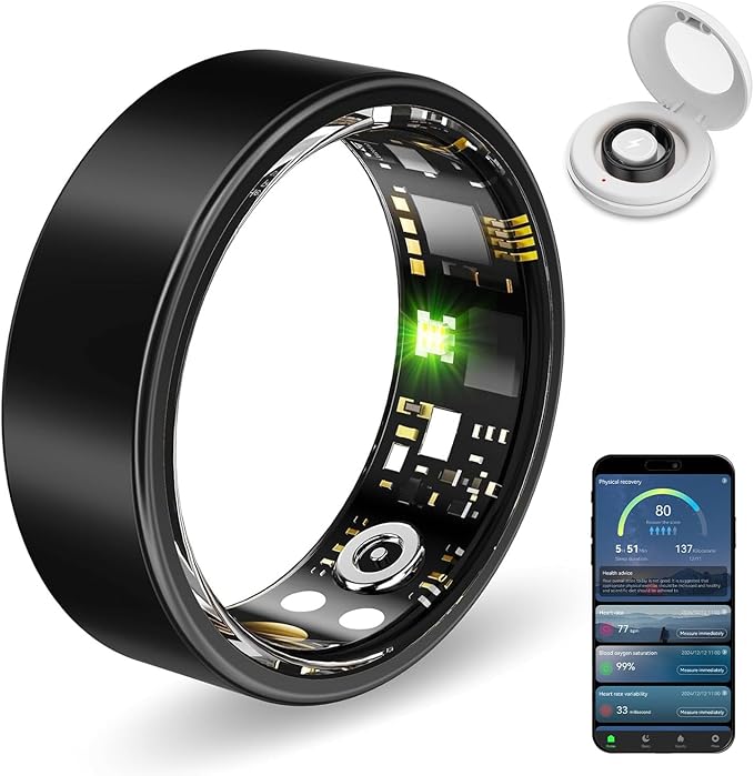 Smart Ring Health Tracker, Sleep&Exercise Monitor Heart Rate,Blood Oxygen,Fitness Trackers for Man&Women -Long Lasting Batteries,Waterproof Sleep Tracking Wearable (Black, 9)