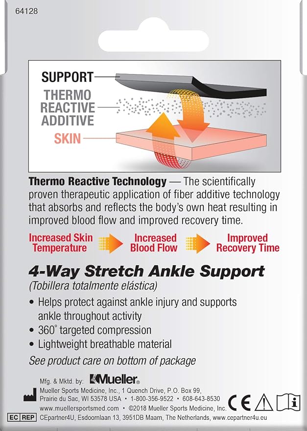 Mueller Sports Medicine FIR 4-Way Ankle Support Sleeve, Ankle Pain Relief Support for Men and Women, Ideal for Sprains, Strains, Arthritis, Black/Blue