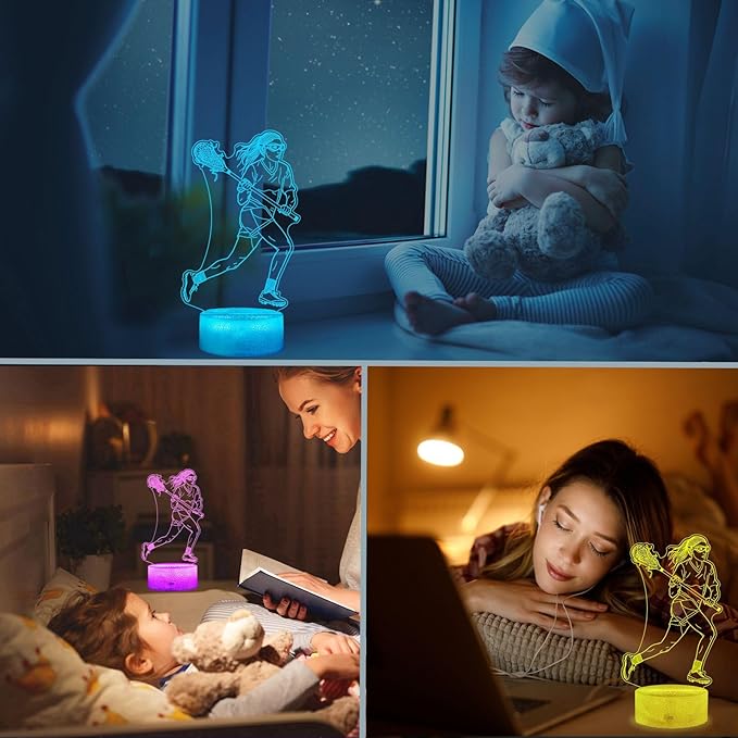 Lacrosse Gifts for Girls, 3D Night Light Lamp with Remote Control, 16 Colors Changing, Timer and Dimmable, Room Decor for Lacrosse Women, Mom, for Birthday Holiday Christmas