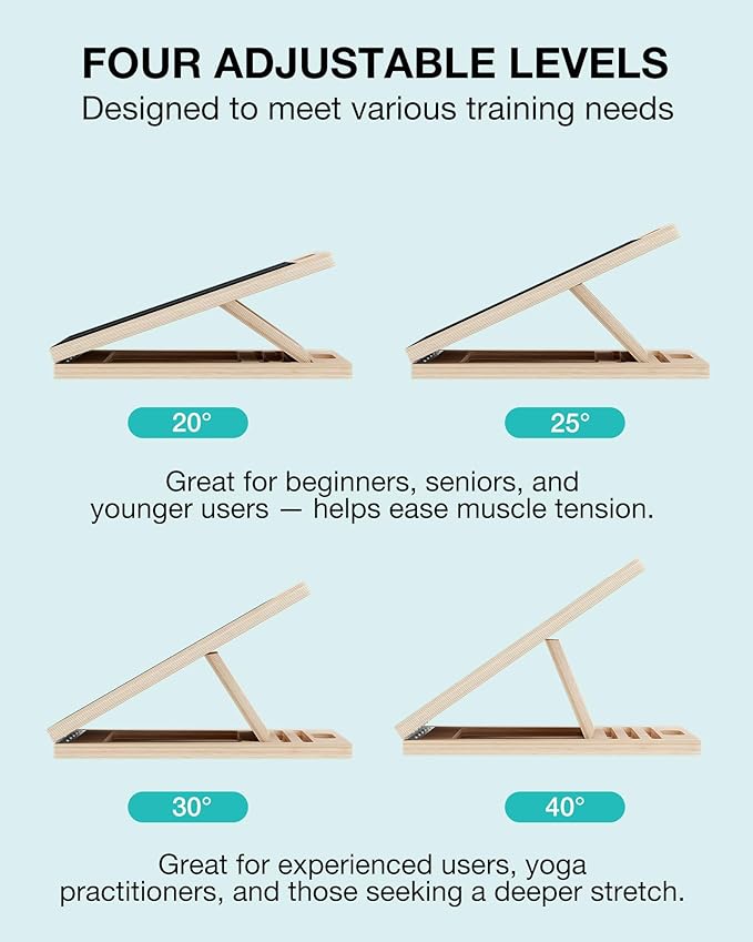 Slant Board for Calf-Stretching - Adjustable Wooden Incline Wedge for Squats and Balance, Portable Calf Stretcher for Ankle, Knee and Achilles Heel Support, Exercise Equipment for Therapy
