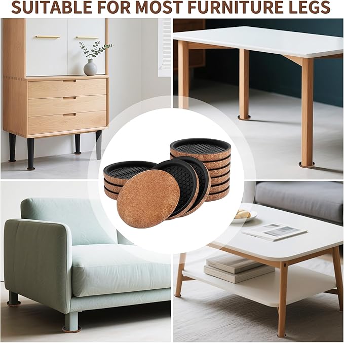 Ezprotekt Felt Furniture Sliders for Hardwood Floors, 3.5" 12 Pcs Upgraded Round Furniture Movers Sliders, Reusable Furniture Moving Pads for Heavy Bed Couch, Move Your Item Easy & Safely (Brown)