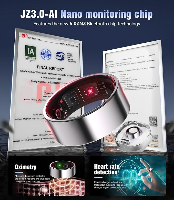 8.0 Smart Ring and Charging Case【Industry First – 0 Measurement Error】【IP68 Waterproof】 2025 Smart Ring for Women & Men for Sleep Tracking Wearable Device,Fitness Ring Silver 11#