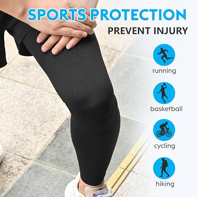 KEKING Full Leg Compression Sleeves, Unisex, Thigh High Compression Stocking 20-30mmHg Graduated Support for Thigh Calf Knee, Running, Basketball, Reduce Varicose Veins and Swelling, All Black XL