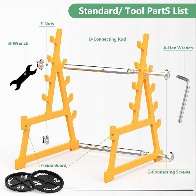 Metal Squat Rack Pen Holder with 8 Slots Mini Metal Barbell & Plastic Weight Blocks Holder Mini Barbell Desk Toy Funny Office Decor for Men Women Cool Pen Holder Gifts for Men (Yellow)