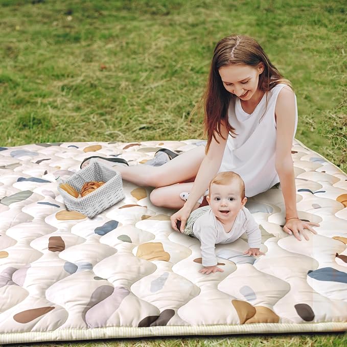 Baby Play Mat, 50x50 Playpen Mat with Super Soft Touch, Activity Playmat with Upgraded Anti-Slip Bottom, Machine Washable Crawling Mat for Floor & Picnic(Boho Color Blocks)