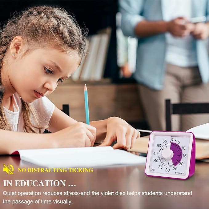 Secura 60-Minute Visual Timer, Classroom Timer, Countdown Timer for Kids and Adults, Time Management Tool for Teaching (Violet & Violet)