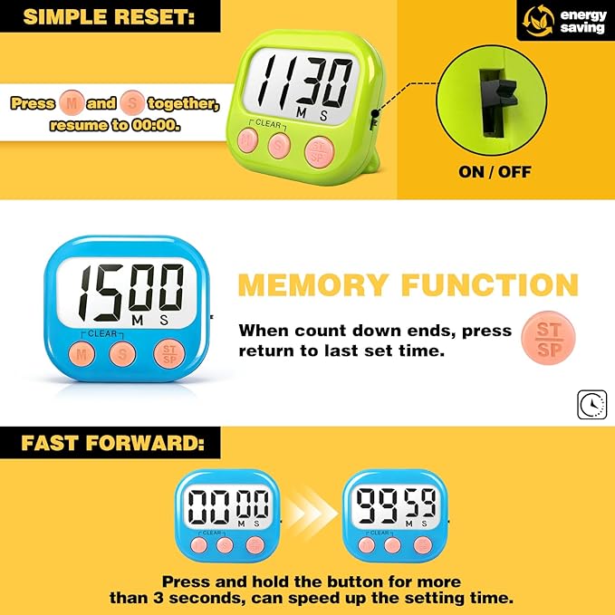 Classroom Timers for Teachers Kids Large Magnetic Digital Timer Teacher Supplies 2 Pack-Blue Green