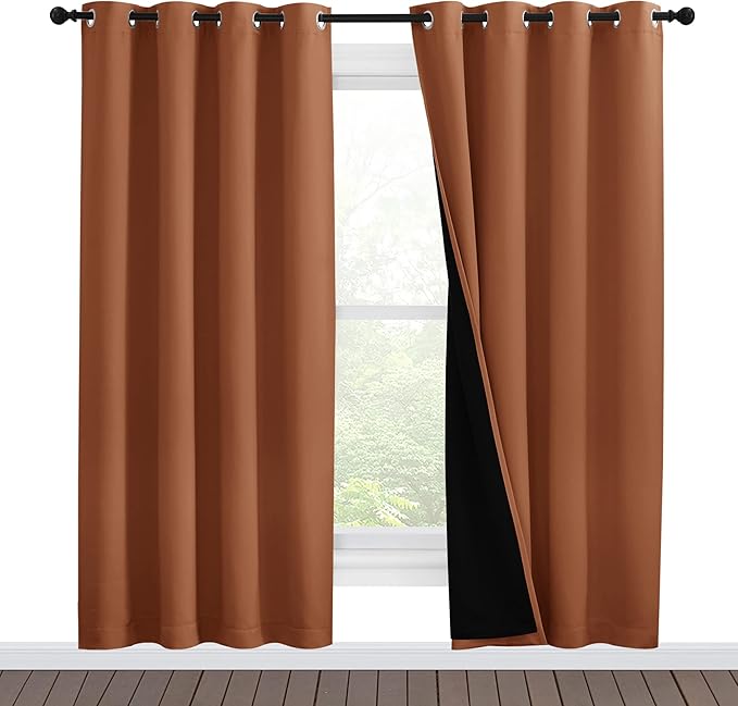 NICETOWN 100% Blackout Window Curtain Panels, Full Light Blocking Drapes with Black Liner for Nursery, 78-inch Drop Thermal Insulated Draperies (Burnt Orange, 2 Pieces, 55-inch Wide Per Panel)