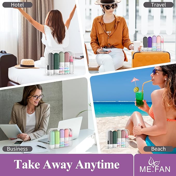 ME.FAN 18 Pack Travel Bottles for Toiletries, TSA Approved Travel Size Containers Set, Silicone Squeezable Portable Split Bottle, Travel Accessories for Conditioner, Shampoo, Lotion - Grey