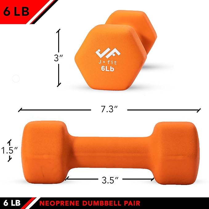 JFIT Dumbbell Pairs or Sets – Neoprene & Vinyl Coated Hand Weights for Home Gym, Strength Training, Aerobics, Cardio Exercise and Fitness