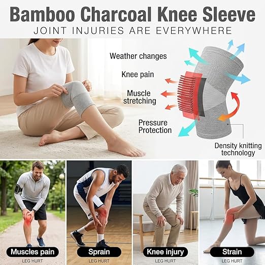 Premium Bamboo Knee Sleeve - 1 Pair Bamboo Compression Knee Sleeve for Women & Men, Anti-Slip Elastic Sport Warm Knee Brace for Arthritis (Black,Medium)